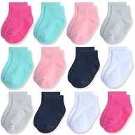 JAKIDAR 12 Pares de Meias de Bebê Antiderrapantes de Algodão para Crianças Pequenas, Meias de Tornozelo para Bebê, Rosa E Rosa Profundo E Azul Escuro 4-7T - imagem 1