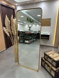Espelho Retangular com Suporte de Chão em Alumínio 170x70cm - Corpo Inteiro Dourado Real - imagem 2