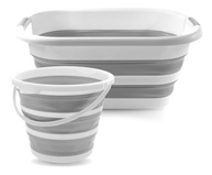 Balde Dobrável de Silicone 26L e 10L - Kit 2 Cestos Retráteis Flexíveis Branco e Cinza para Lavanderia e Organização - imagem 2