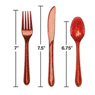 Talheres de Plástico Glitz Premium com Glitter Vermelho - 24 Peças para Festas Elegantes - imagem 3