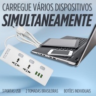 Régua de Energia Inteligente: 2 Tomadas Universais + 3 USB (1m, 2500W, Bivolt) - Branca - imagem 5