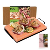Prato de cozinha de bloco de sal do Himalaia 30 x 20 x 3,5 cm para cozinhar, grelhar, cortar e servir, com bandeja de metal e livreto de receitas, presentes exclusivos para homens, mulheres, chefs e - imagem 1
