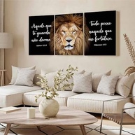 Kit 3 Quadros Decorativos Leão de Judá Cristão Gospel 60x30cm - Inspiração Espiritual para Sua Casa - imagem 4