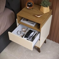 Mesa de Cabeceira Verona com 2 Gavetas - Design Elegante em Off White e Freijó - imagem 4