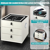 Mesa de Cabeceira Inteligente com Carregamento Sem Fios, Bluetooth, Iluminação Tricolor e Armazenamento - imagem 4