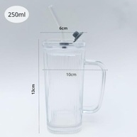 Copo com Canudo e Tampa de Vidro Canelado 250ml - Vedação Total com Alça e Silicone - imagem 4