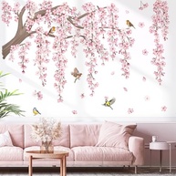 Decalque de Parede com Flores de Cerejeira e Pássaros - Adesivo Decorativo Rosa para Sala e Quarto - imagem 2