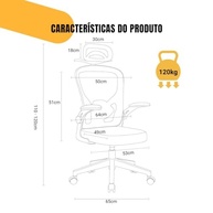 Cadeira de Escritório Ergonômica com Estofado Mesh e Suporte Lombar Ajustável - Cor Preta - imagem 3