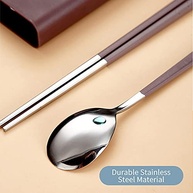 Conjunto de Palitos e Colher Coreanos em Metal Reutilizáveis com Estojo – Ideal para Viagem, Escritório e Cozinha - imagem 4