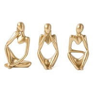 FJS Estátuas Gold Thinker - Conjunto de 3 Esculturas Douradas para Decoração Moderna de Mesa - imagem 2