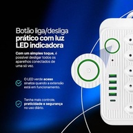 Régua de Energia Premium: 5 Tomadas, 4 USB + 1 Tipo-C, 2500W Bivolt - imagem 4