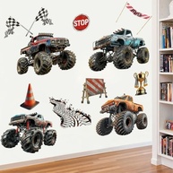 Adesivos de Parede Monster Truck para Decoração Infantil - Tema de Corrida Retro para Quarto de Meninos - imagem 3