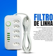 Régua de Energia Premium: 5 Tomadas, 4 USBs + 1 Tipo-C, Proteção 2500W e Cabo 2m (Branco) - imagem 5