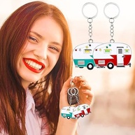 Chaveiro de campista de 2 peças, chaveiro, acessórios de campista para trailers de viagem, chaveiro de carro de acampamento retrô - imagem 4