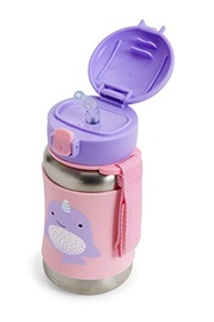Garrafa de Aço Inox Zoo Baleia Narval Skip Hop Azul - 350ml com Canudo Flexível e Capa Antiderrapante - imagem 5
