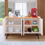 Aparador Buffet Kiev 4 Portas - Design Moderno para Sala de Jantar, Cozinha ou Quarto | RPM Móveis (Off White/Cinamomo) - imagem 3