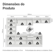Armário de Cozinha Smart 300cm em MDF Branco com Vidros Reflex - Madesa - imagem 3