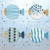 4 Peças de Decoração de Parede Peixe Madeira - Arte Náutica Costeira Azul - imagem 4