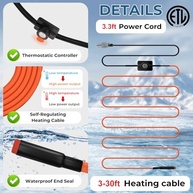 Fita de Aquecimento para Tubos de Água - 6 Pés, 7W/Ft, Autocontrolada com Termostato - imagem 4