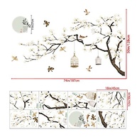 Adesivos de Parede Estilo Chinês com Flores de Pêssego Brancas – Decalques Removíveis para Quarto e Sala - imagem 3