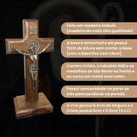 Crucifixo de Madeira com Medalhas de São Bento - 12cm com Chagas - Mesa ou Parede - imagem 3