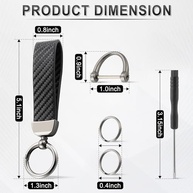 JUSTTOP Chaveiro de couro, chaveiro de carro de fibra de carbono com anel D antiperda e 2 chaveiros, acessórios para carro (preto) - imagem 3