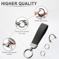 JUSTTOP Chaveiro de couro, chaveiro de carro de fibra de carbono com anel D antiperda e 2 chaveiros, acessórios para carro (preto) - imagem 5