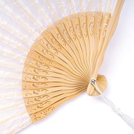 Choyaxo Leque Dobrável Chinês de Renda Branco - Ventilador de Seda com Bambu para Festas e Decoração - imagem 5