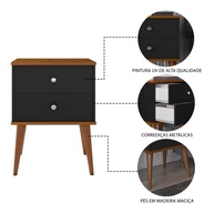 Mesa de Cabeceira com 2 Gavetas Berlim – Design Moderno em Preto e Freijó - imagem 4