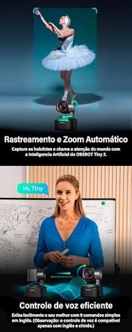 Webcams 4K Tiny 2 com controle de voz PTZ, rastreamento AI multimodo e foco automático, câmera web com sensor de 1/1,5", controle por gestos,OBSBOT 60 FPS, Adequado para go-pro/logi-tech/computador - imagem 3