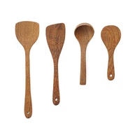 Conjunto de Utensílios de Madeira para Cozinha - 4 Peças com Espátula, Colher e Copo para Sopa Antiaderente - imagem 1