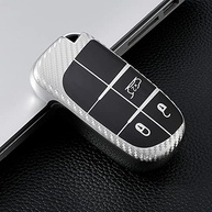 HIBEYO Capa de chave de carro com textura de fibra de carbono TPU com chaveiro serve para Jeep Grand Cherokee capa de chave de carro 3 botões - imagem 4