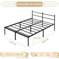 Cama de Casal Padrão 138x188 com Cabeceira Integrada de Ferro, Base Metálica Reforçada e Design Moderno - imagem 3