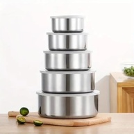 Conjunto de Potes em Aço Inox com Tampa - 5 Peças para Cozinha Moderna e Marmitas - imagem 2