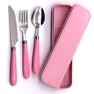 Jogo de Talher Inox Portátil 3 Peças com Estojo Rosa - Colher, Garfo e Faca para Viagem, Trabalho e Escola - imagem 2