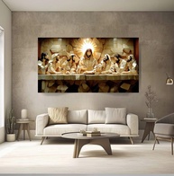 Quadro Santa Ceia 90x60cm em Tela Canvas - Arte Abstrata com Moldura de Madeira Maciça - imagem 1