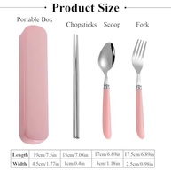 Conjunto de Talheres Reutilizáveis em Aço Inox com Caixa Portátil Rosa - Garfo, Colher e Pauzinhos para Acampamento, Escola e Escritório - imagem 3