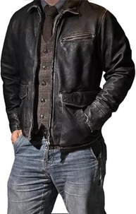 Jaqueta de couro masculina preta | Jaqueta de motociclista de couro real com exterior envelhecido | Roupas de motocicleta em estilo vintage - imagem 2