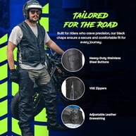 Calça masculina de couro de motocicleta HWK motociclista motociclista cowboy corrida preta de couro legítimo - imagem 4