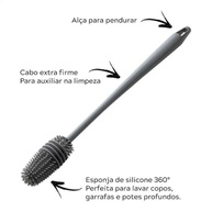 Kit 2 Escovas de Silicone para Limpeza Profunda de Mamadeiras, Garrafas e Copos Térmicos - Seguras, Sem BPA e com Cabo Extra Grande - imagem 5