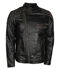 Jaqueta masculina de couro envelhecido vintage de couro envelhecido caveira e ossos, Crânio em relevo preto, 5G - imagem 5