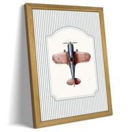 Arte de Parede de Avião Vintage em Moldura de Madeira - Pôster Azul Retrô para Decoração de Quarto Infantil - imagem 2