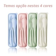 Kit Talheres Reutilizáveis com Estojo em Fibra de Palha de Trigo - Rosa Premium - imagem 5