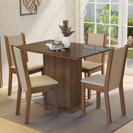Conjunto Sala de Jantar Mesa Tampo de Vidro 4 Cadeiras Rustic/crema/sintético Bege Martina Madesa - Estilo e Conforto para Sua Casa - imagem 1