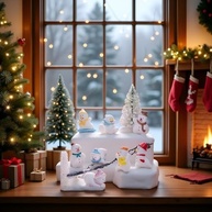 Conjunto de 8 Estatuetas de Resina Art Déco - Boneco de Neve e Amigos | Decoração Festiva e Coleção para Casa - imagem 4