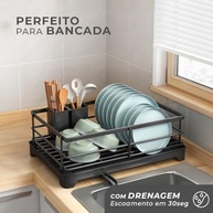 Decolab Escorredor de Louça com Drenagem Automática - Organizador de Pratos e Talheres (Preto, 1 Andar) - imagem 4