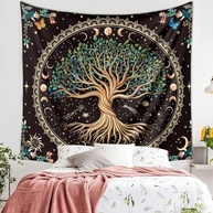 Tapeçaria da Árvore da Vida - Estética Boho com Elementos da Natureza para Decoração de Parede - imagem 4