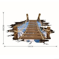 Tapete Adesivo 3D para Piso - Decoração Moderna com Design de Ponte de Madeira e Nuvens - imagem 3