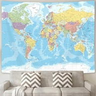 Tapeçaria de Parede com Mapa do Mundo - Decoração Educativa e Estilosa para Casa - imagem 3