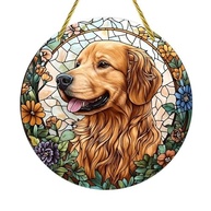 Suncatcher Golden Retriever em Vitral Floral | Decoração de Parede e Janela com Efeitos de Luz Solar - imagem 3